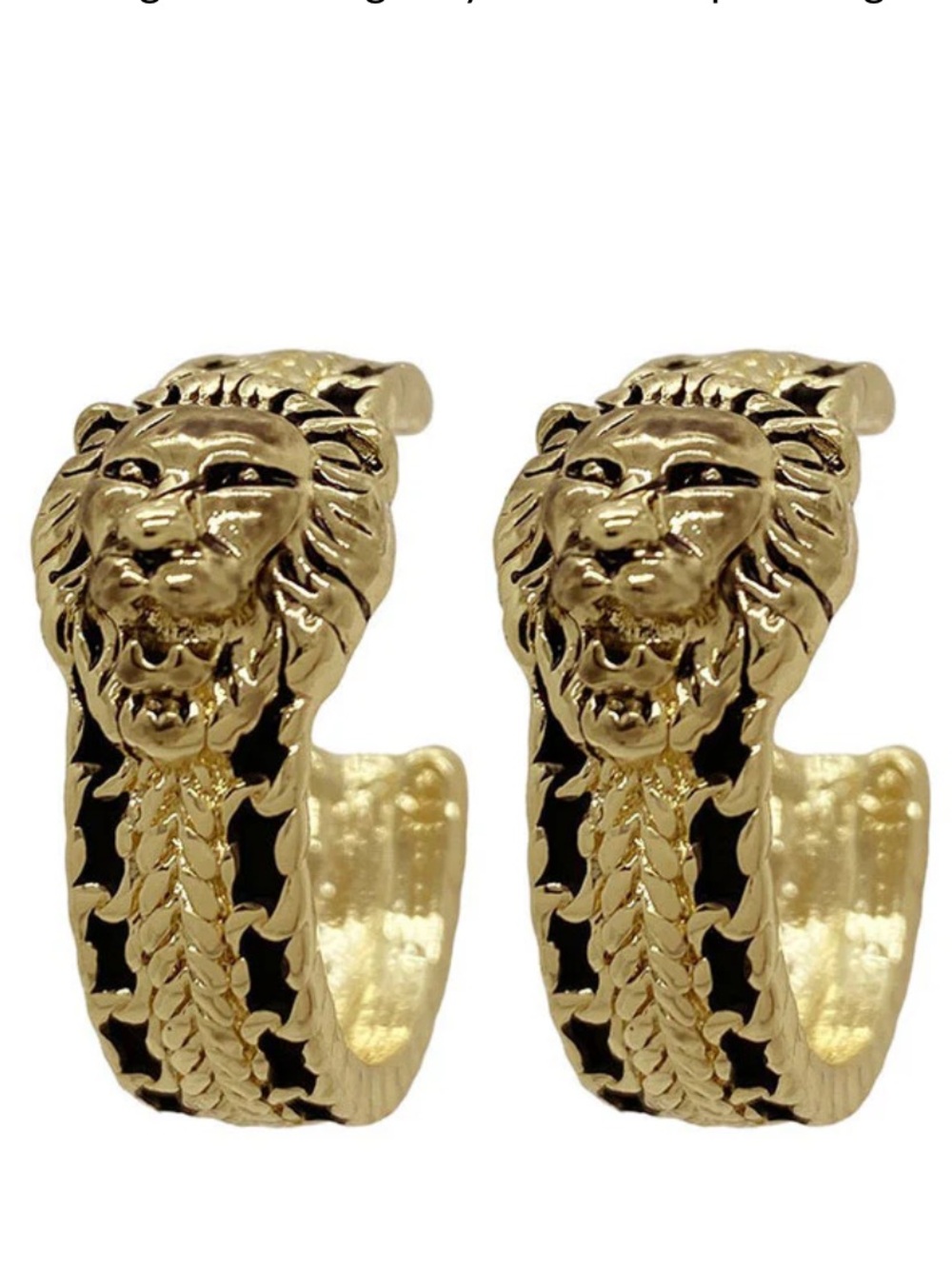 Vintage Style Lion Hoop Earrings, Gold/Black